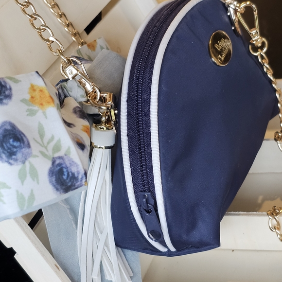 Christian Dior Navy Blue Clutch w/Crossbody Chain, Tassel, & Twilly Added - Picture 11 of 16